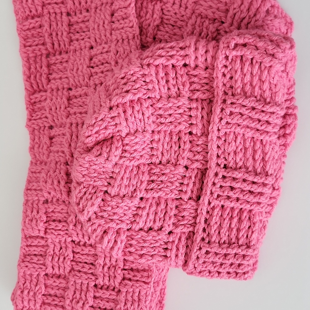 Scarf & Hat Pink Hand Made Crochet 60" x 6" Scarf
